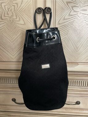 Perry Ellis Black Drawstring Backpack with Patent Trim